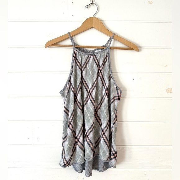 Bella Dahl Kia Argyle Plaid Diamond Soft Gauzy Breezy Halter Tank Sz S - Picture 1 of 12